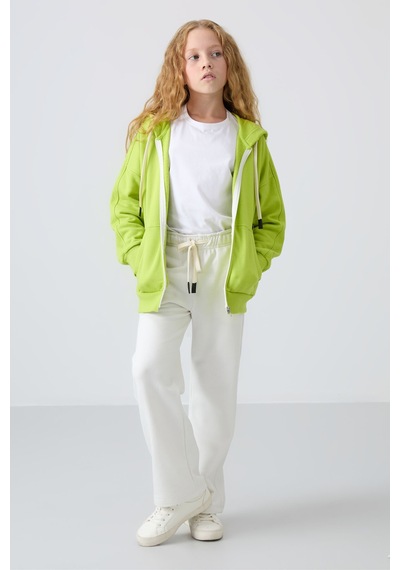 Tommy Life Lime Yeşil Pamuklu İçi Tüylü Yumuşak Dokulu Standart Fit Nakışlı Kız Çocuk Sweatshirt - 75149 Yeşil