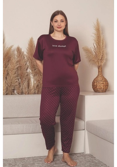 Sude Charme Kadın Büyük Beden Bisiklet Yaka Milan Likralı Kısa Kol Pijama Takımı K601/252 - 1 Adet Bordo Sude Charme Kadın Büyük Beden Bisiklet Yaka Milan Likralı Kısa Kol Pijama Takımı K601/252 - 1 Adet Bordo