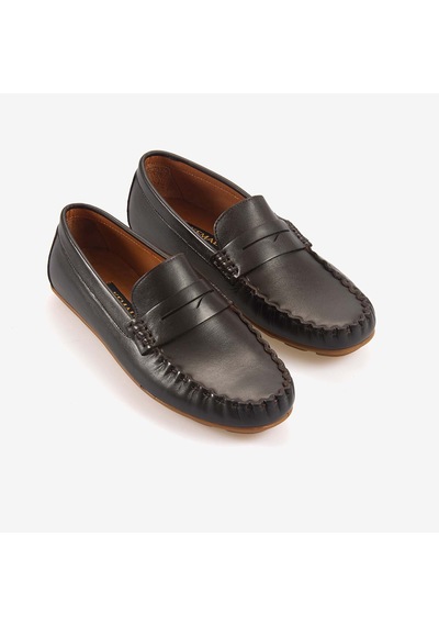 Kemal Tanca Erkek Hakiki Deri Bağcıksız Kauçuk Tabanlı Loafer A9408 Kahverengi