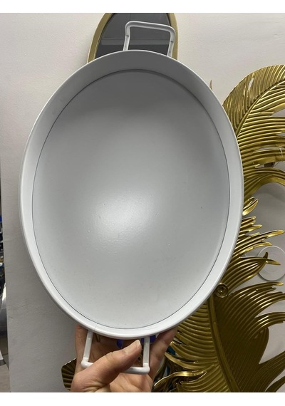 Metal Oval Tepsi, Beyaz, 36 Cm, Kulplu, Dekoratif Servis Tepsisi Çok Renkli