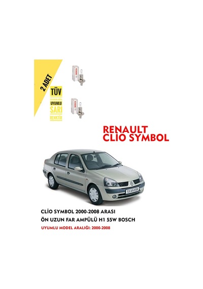 Clio Symbol 2000-2008 Arası Ön Uzun Far Ampülü 2 Adet Sarı Renk