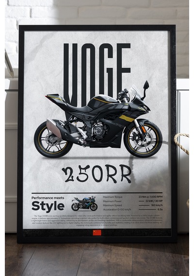 Voge 250rr Siyah Ahşap Çerçeveli Poster, Dekoratif Motosiklet Duvar Tablosu