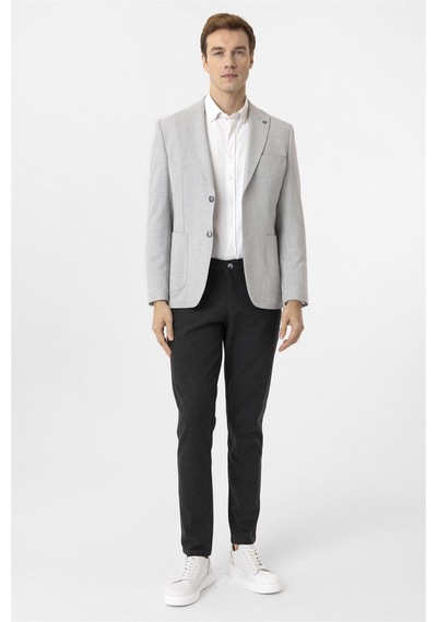 Süvari Gri Slim Fit Sivri Yaka 6 Drop Ceket