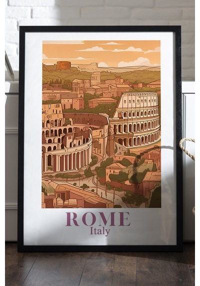 Rome Siyah Ahşap Çerçeveli Poster, Dekoratif Seyahat Duvar Tablosu