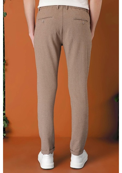 Efor Comfort Fit Beli Lastikli Pötikareli Casual Bej Pantolon P 1149 Bej