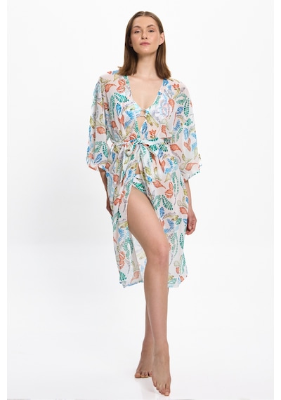 Toosalty Kadın Çok Renkli Geometrik Uzun Kimono 25pl15st Çok Renkli