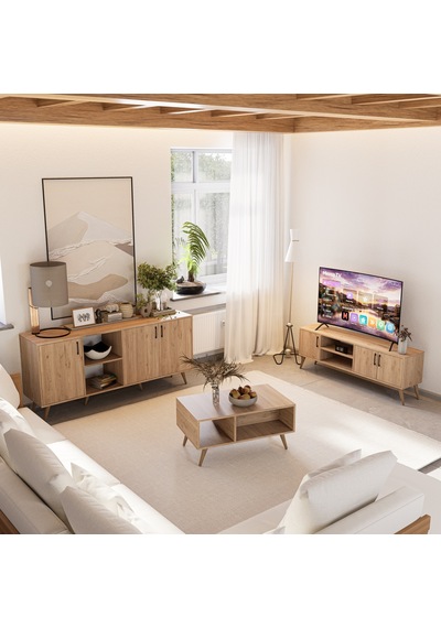 Mezza Set 1586-2076-1626 Exxen (Ahşap Ayaklı) Tv Ünitesi - Orta Sehpa - Konsol Seti Sepet Rengi Mezza Set 1586-2076-1626 Exxen (Ahşap Ayaklı) Tv Ünitesi - Orta Sehpa - Konsol Seti Sepet Rengi