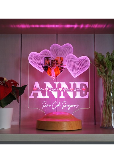 Anneler Günü Hediyesi, Anneye Hediye, Fotoğraflı Hediye, İsim Yazılı Resimli Kişiye Özel 3d Led Foto Lamba