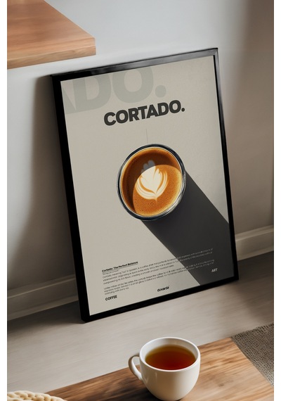 Cortado Kahve Siyah Ahşap Çerçeveli Poster, Dekoratif Duvar Tablosu