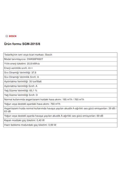 Bosch DWK98PK60T Serie 8 Duvar Tipi Davlumbaz