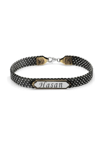 El İşçiliği Kazaziye Tasarım Kişiye Özel İsim Yazılı 925 Ayar Gümüş Erkek Bileklik