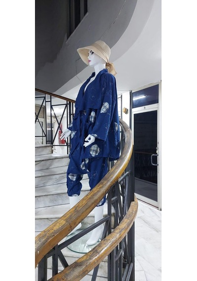 Boho Şalvar Pantolon Asimetrik Ceket Takım Lacivert