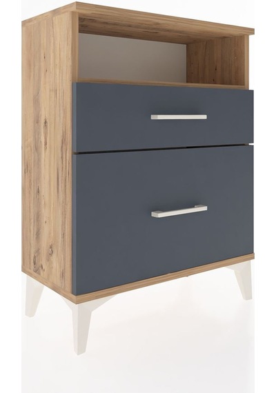 Arges Komodin Tek Raflı 2 Çekmeceli 60x30x80 Çam-antrasit Atlas Çam