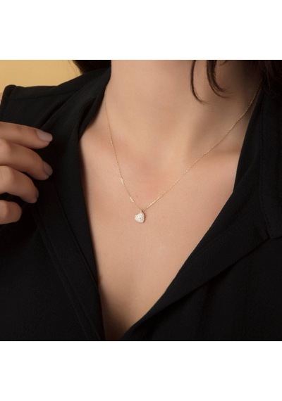 Kalp'Li Altın Kolye Taşlı 14K Gold Minimal