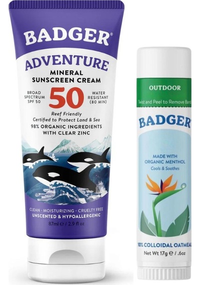 Badger Organik Güneş Seti: Spf 50 Güneş Kremi + Nemlendirici Stick