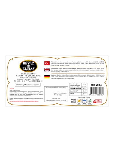 Beyaz Elmas Cezerye 200 Gr - %100 Doğal Pancar Şekerinden Üretilmiştir - Kuruyemişli Geleneksel Türk Tatlısı