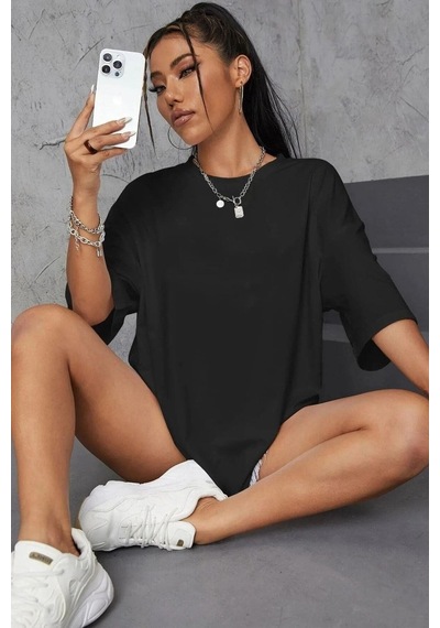 Flood Of Style Kadın Siyah Love Yourself Baskılı Oversize T-shirt