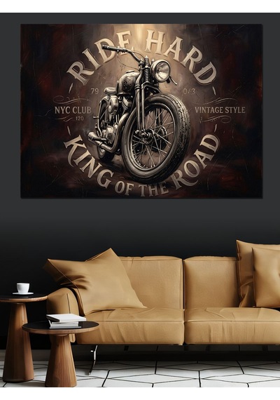 King Of The Road Motosiklet Dekoratif Kanvas - Mdf Ahşap Tablo