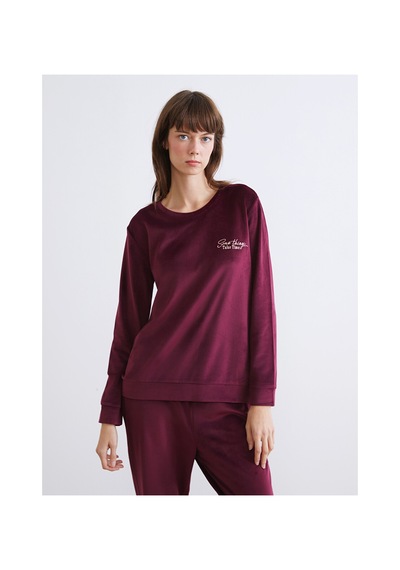 Lcw Dream Mürdüm Bisiklet Yaka Nakışlı Kadife Kadın Pijama Takımı