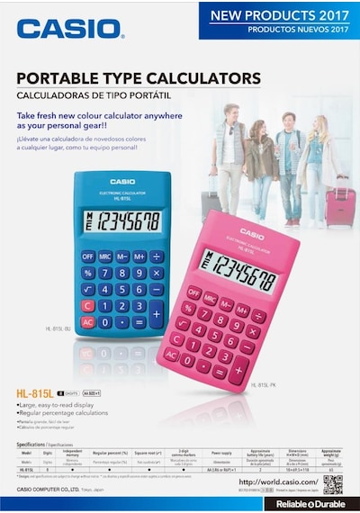 Casio Hl-815L-Pk 8 Hane Pembe Cep Tipi Hesap Makinesi