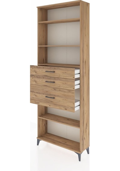 Arges Dolap 4 Raflı 3 Çekmeceli 88x30x243 Çam-çam Atlas Çam