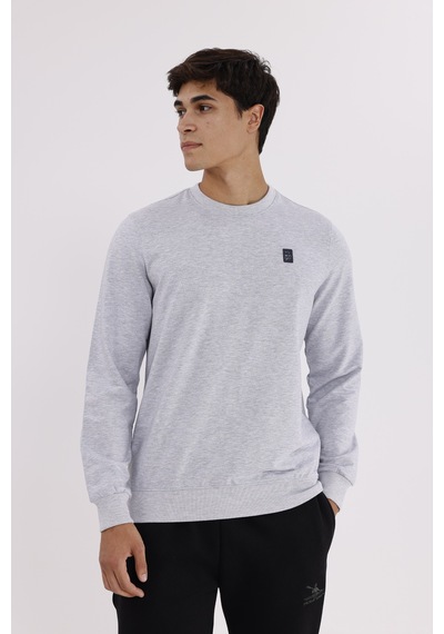 Rowinger Minimal Logolu Bisiklet Yaka Ribana Manşetli Rahat Kalıp Mevsimlik Sweatshirt Grey