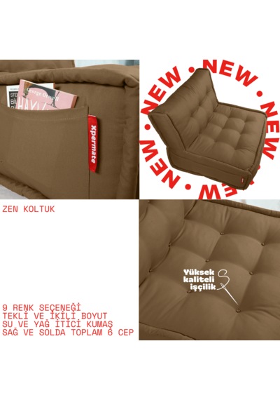 Xpermate Zen Sırtlı Minder İskandinav Tarzı Minder 80x60 Kahveren
