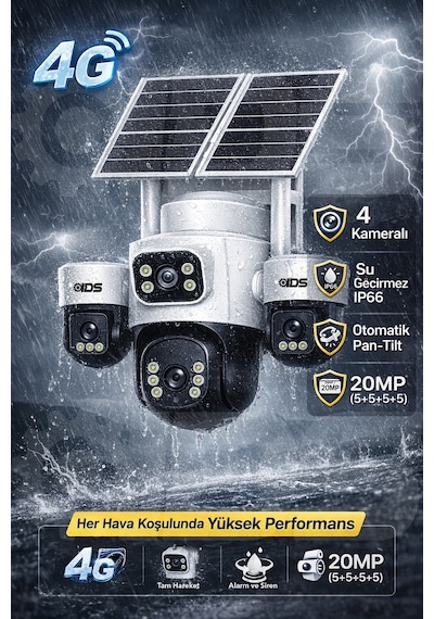 4 Kameralı 3 Otomatik 20mp 4g Güneş Enerjili Solar Güvenlik Kamerası 180gb İnternet 128gb Sd Kart