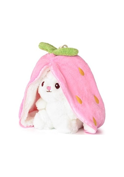 Özgüner Oyuncak Pelüş Çilek Tavşan,fermuarlı Meyve Çantasında Nakışlı,40 Cm,pembe, Kırmızı, Karpuz, Anana Genel