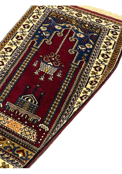 El Dokuma Sıfır Yahyalı Namazlık 80x130 Kök Boya %100 Yün Seccade Kırmızı