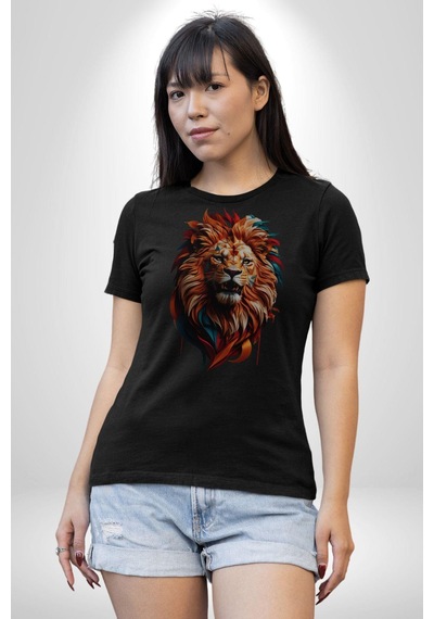 Renkli Kaplan Kükrüyor Unisex Unisex Siyah Organik Baskılı T-shirt Penye Yüksek Kalite Siyah