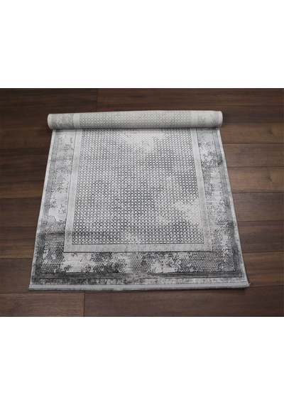 Madalyon Seri Gri Çerçeveli Motif İşlemeli Altı Kaymaz Makine Dokuma Halı 17199-852 Beyaz
