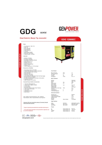 Genpower Gdg 12000 Ec 12 Kva Dizel Monofaze Portatif Jeneratör