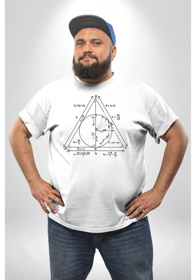 Angemiel Pisagor Çember Matematik Beyaz Büyük Beden Kadın Erkek Ünisex Basic Ön Baskılı Tişört Beyaz