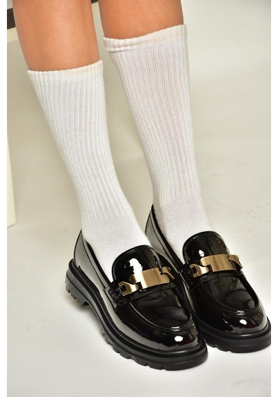 Fox Shoes T820515108 Siyah Rugan Makosen Kadın Ayakkabı Siyah-rugan Siyah