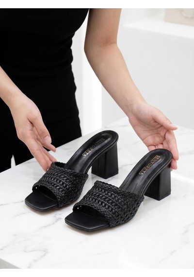 Nesilshoes Nesil Shoes Senyo 081 Siyah Örgü Topuklu Kadın Terlik