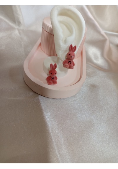 Pembe Peluş Tavşanlı Küpe