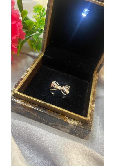 Fiyonk Taşlı Ayarlanabilir Gümüş Renk Çelik Yüzük Gold - Gümüş