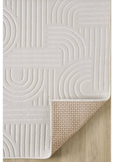 Krem Modern Desenli Kaymaz Tabanlı Rulo Yolluk Halı 3017n11