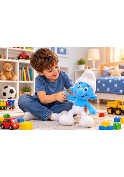 Oyuncak Peluş Şirinler Şirin Baba-şirine-gözlüklü Şirin-gülen Şirin Sevimli Oyun Arkadaşı Hediyelik 40 Cm Mavi