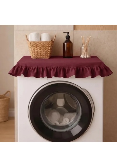 Fırfırlı Çamaşır Makinesi Örtüsü - Çeyizlik Dekoratif Banyo Makine Kılıfı- Bordo