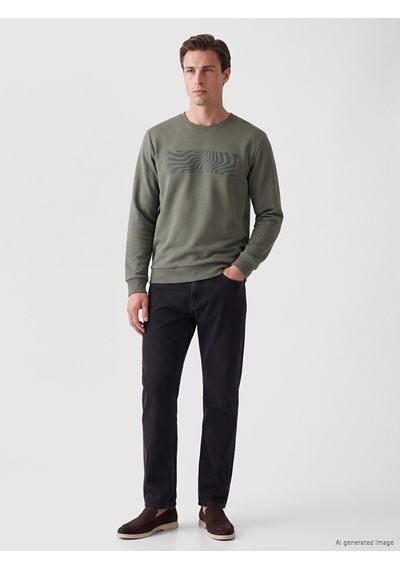Lcwaıkıkı Classic Yeşil Bisiklet Yaka Baskılı Sweatshirt