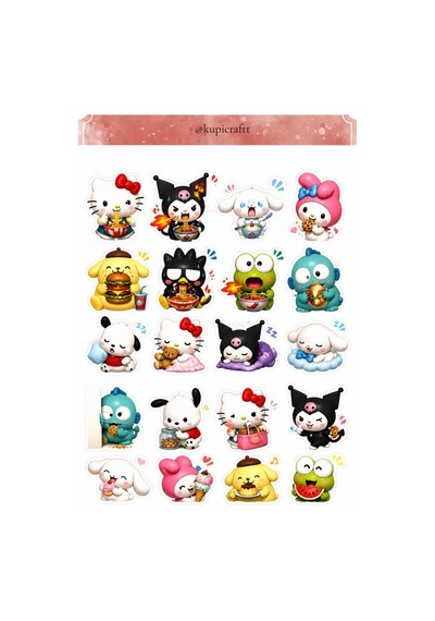 6 Sayfa Sanrio Sticker Seti- Sevimli Karakterler Sticker 0