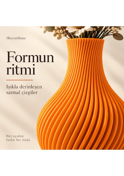 Sarmal Tasarım Dekoratif Vazo 20 Cm Kuru Ve Yapay Çiçek Vazosu Turuncu