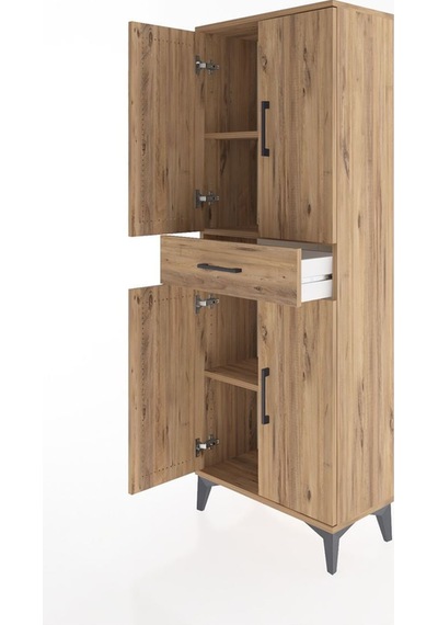 Arges Dolap 3 Raflı Tek Çekmeceli 4 Kapaklı 60x30x163 Çam-çam Atlas Çam