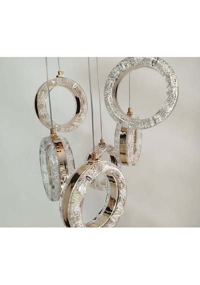 6'lı Kristal Ledli Modern Avize Gold