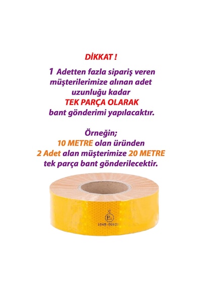 10 Mt Reflektörlü Reflektif Fosforlu Araç Oto Kamyon Şerit Bant Tüvtürk Onaylı Düz Sarı İkaz Bandı