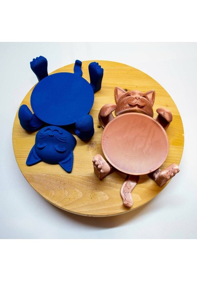 Kedi Figürlü Oynar Bardak Altlığı 3d Baskı Zen Kedi Dekoratif Stand 17 Cm