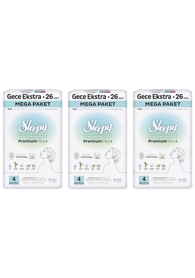 Sleepy Bio Natural Premium Plus Hijyenik Ped Gece Extra 3 x 26'lı