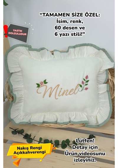 Gros Shop Müslin Yeni Doğan 4katlı Organik %100pamuk Kişiye Özgü Nakışlı Hastane Çıkış Seti Güllü Model-4 Ekru-4
